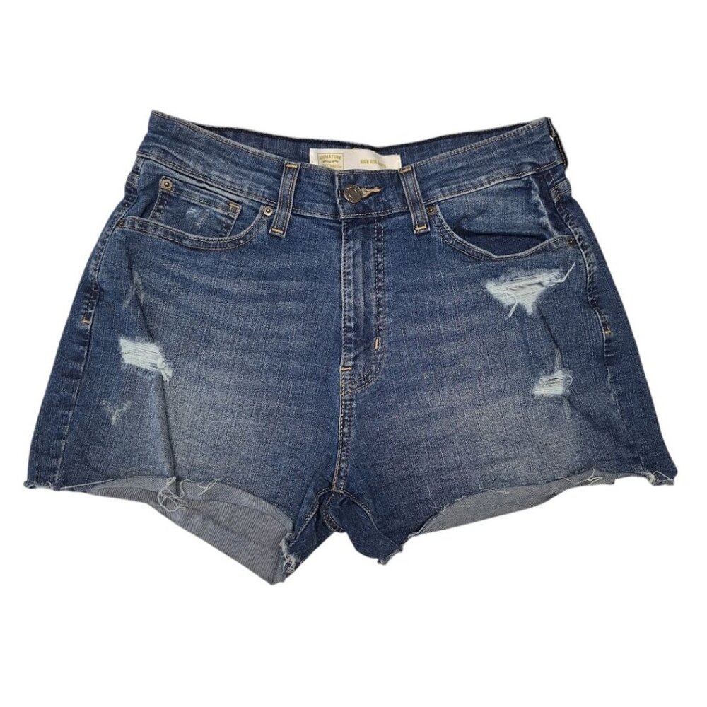 Levis‎ High Rise Jean Shorts Cut Off Blue Distressed Ripped Womens Size 8 W29
